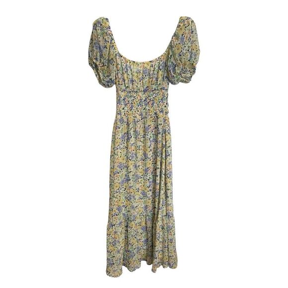 ASTR the Label Irma Puff Sleeve Dress Midi Yellow Blue Floral XS NWT - Picture 6 of 9
